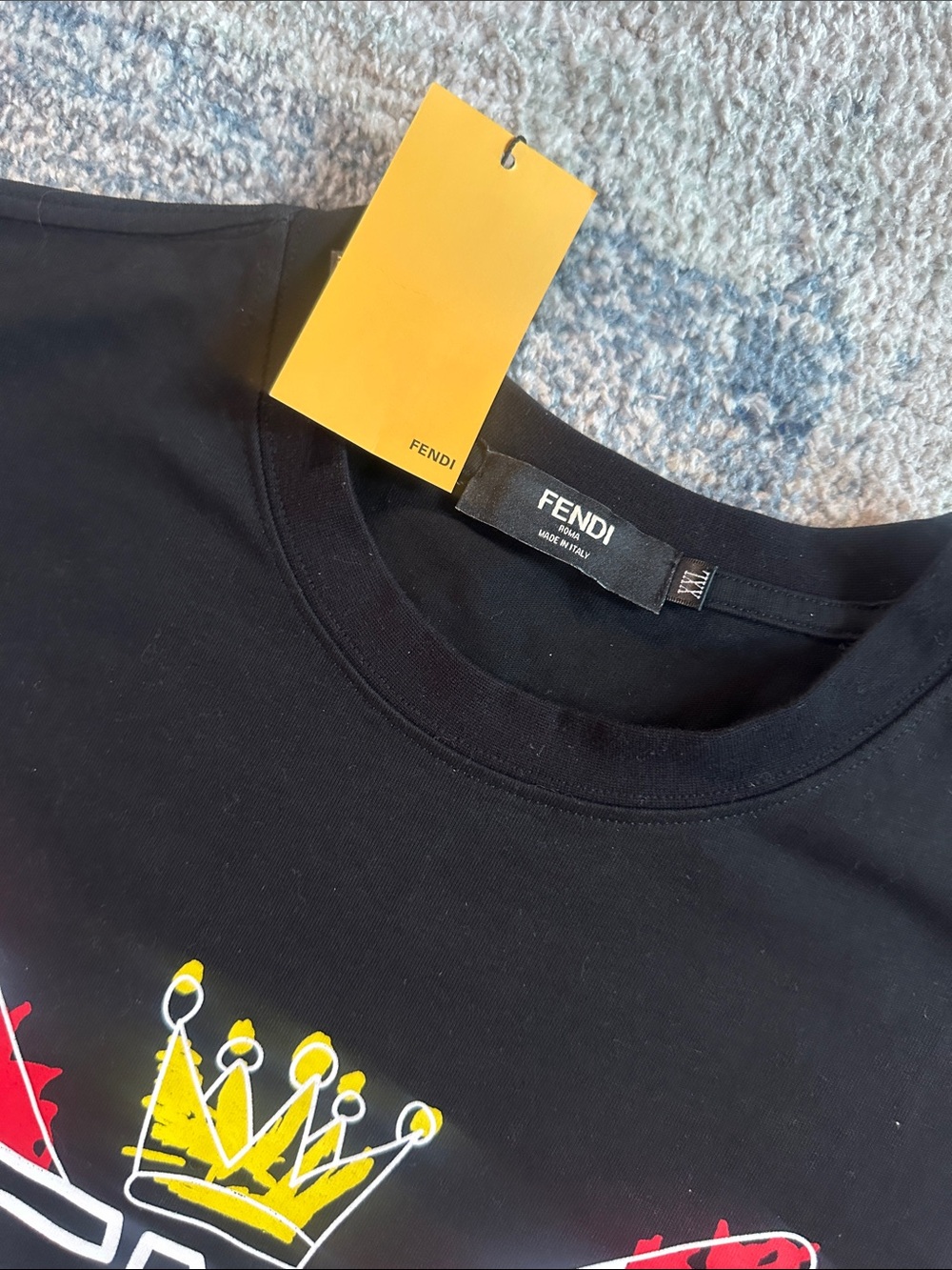 Fendi Black Short Sleeve Tee with Red & Yellow Graphic - Picture 2 of 3